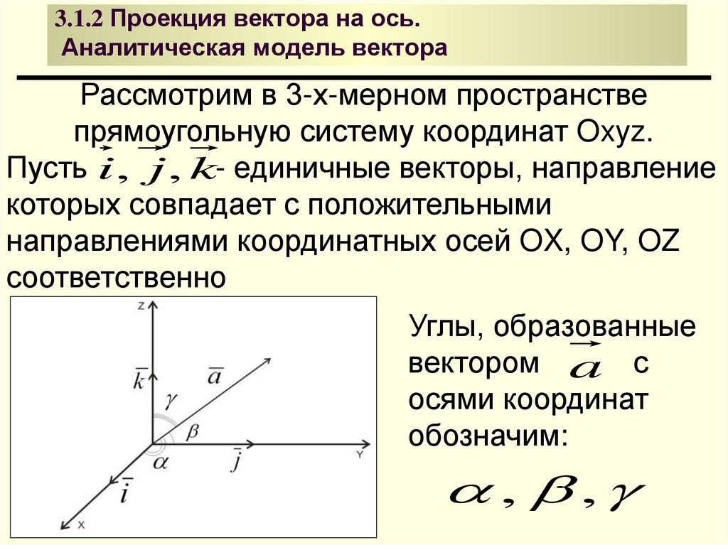 3.1.2 Проекция вектора на ось. Аналитическая модель вектора