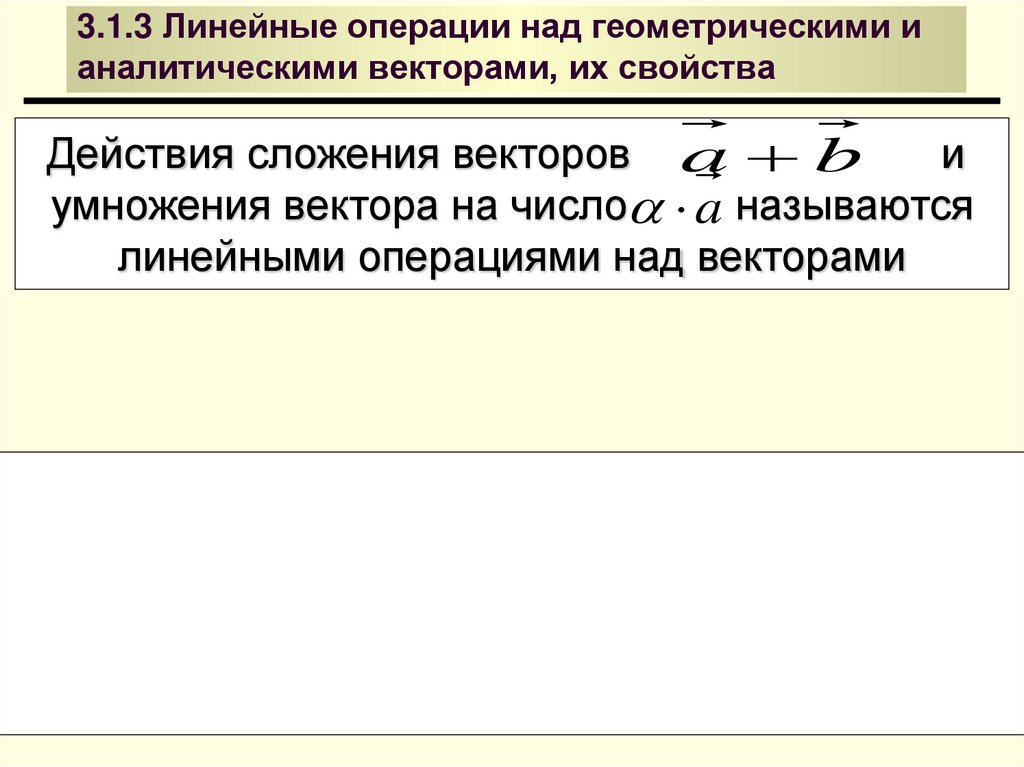3.1.3 Линейные операции над геометрическими и аналитическими векторами, их свойства