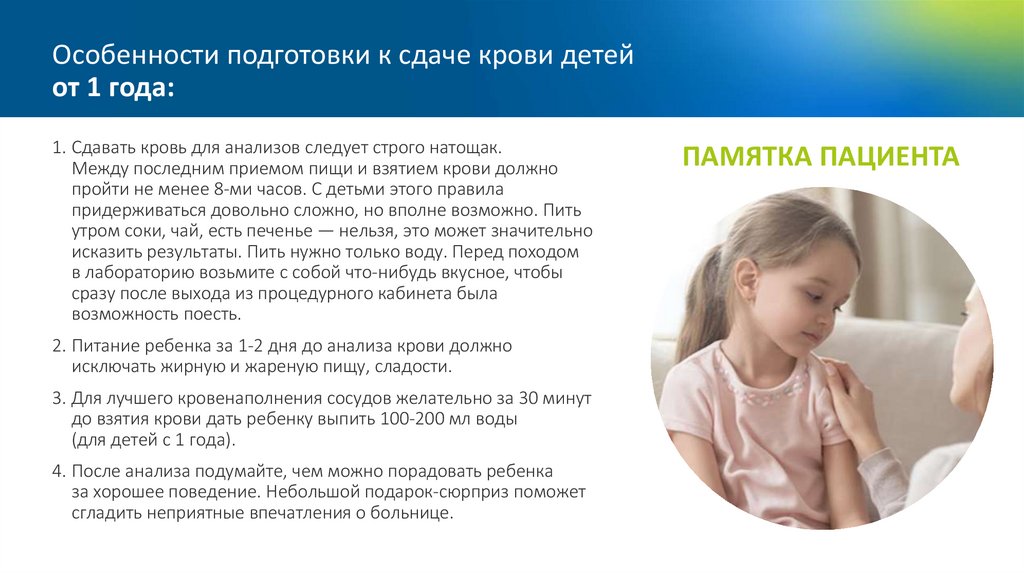Особенности подготовки к сдаче крови детей от 1 года: