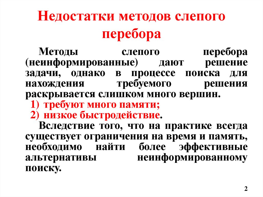Недостатки методов слепого перебора