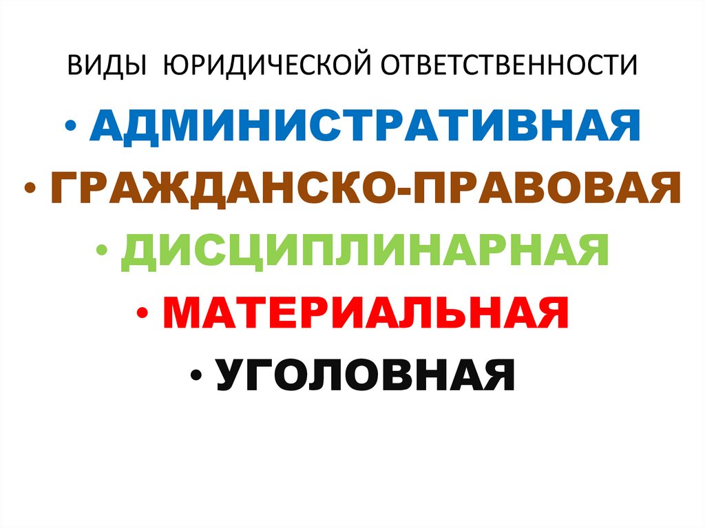 ВИДЫ ЮРИДИЧЕСКОЙ ОТВЕТСТВЕННОСТИ