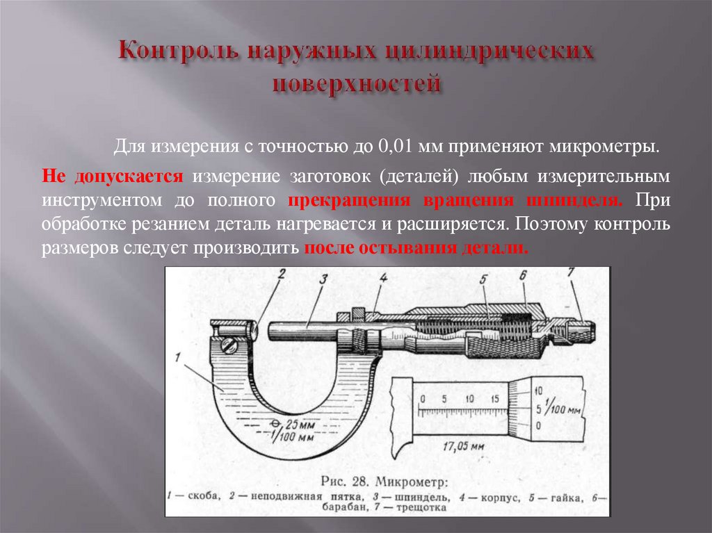 Контроль наружных цилиндрических поверхностей
