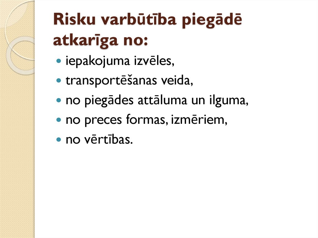 Risku varbūtība piegādē atkarīga no: