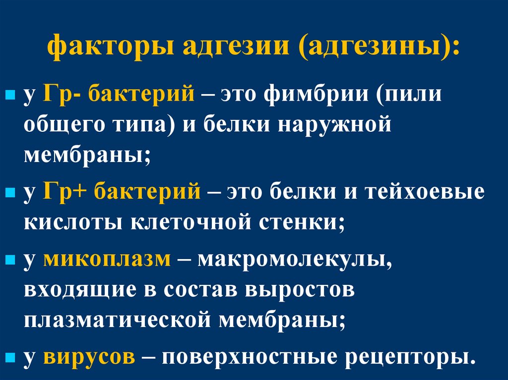 факторы адгезии (адгезины):