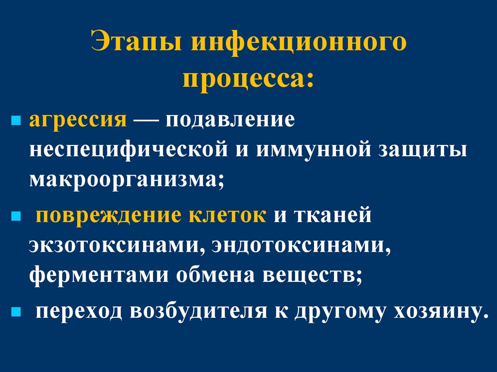 Этапы инфекционного процесса: