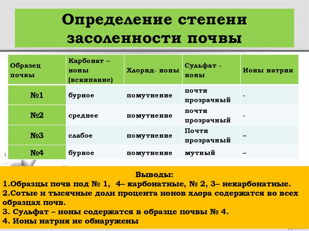 Определение степени засоленности почвы