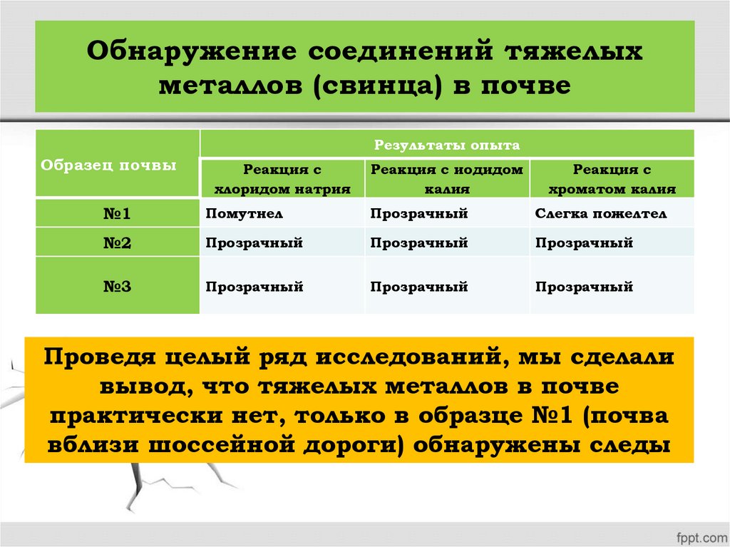 Обнаружение соединений тяжелых металлов (свинца) в почве
