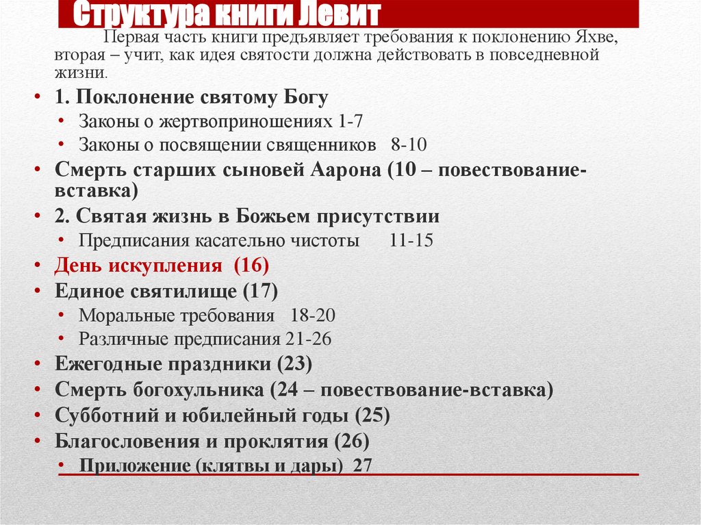Структура книги Левит