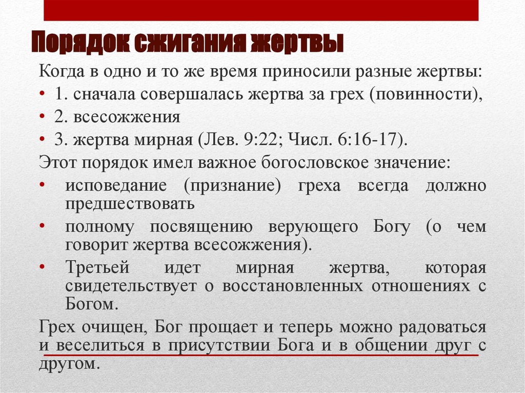 Порядок сжигания жертвы