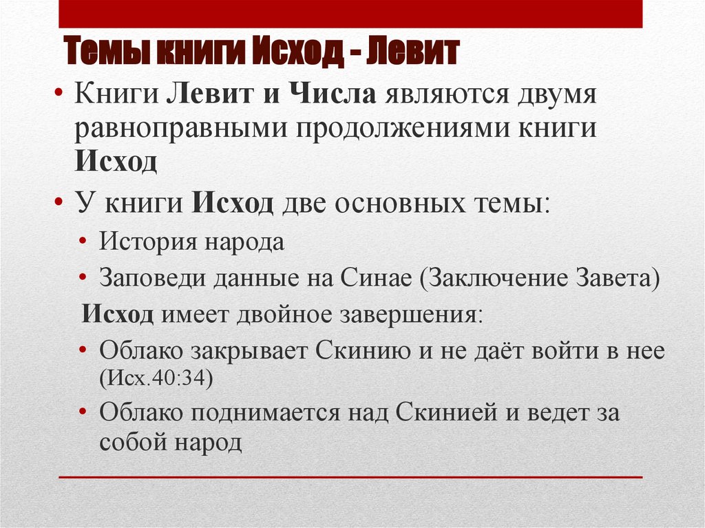 Темы книги Исход - Левит