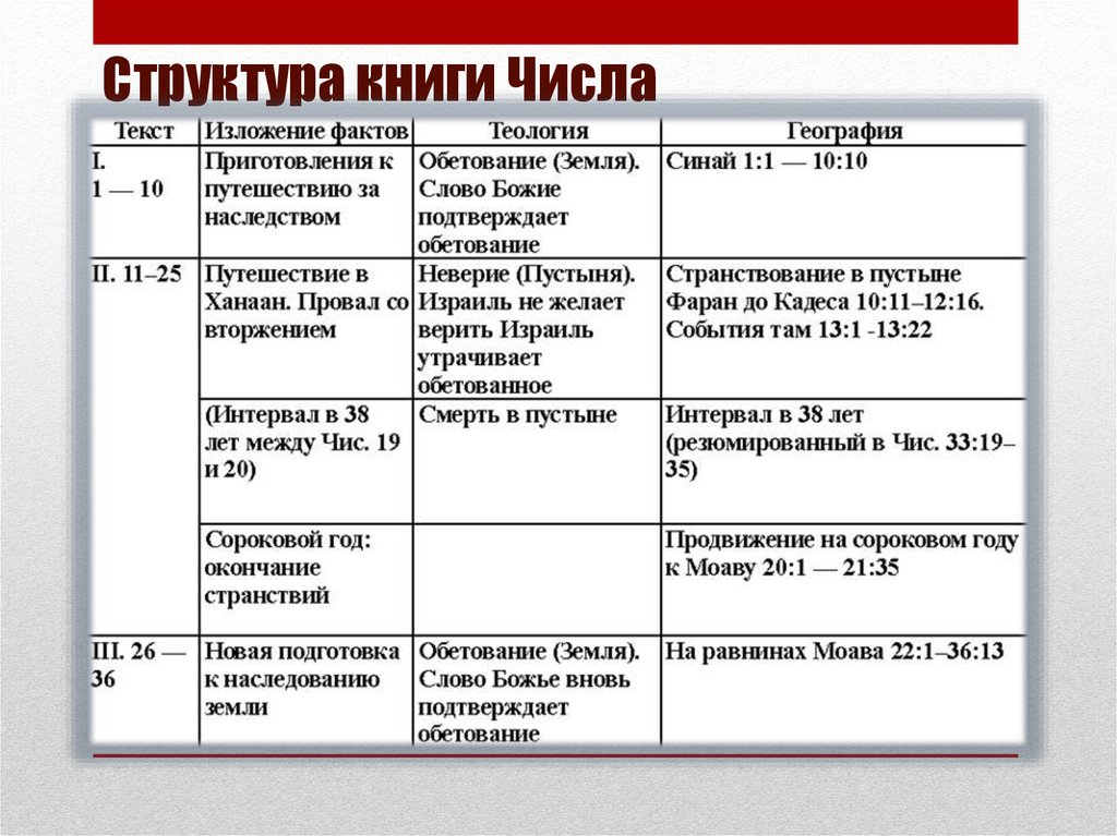 Структура книги Числа