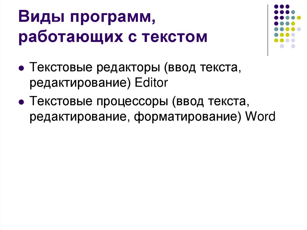 Виды программ, работающих с текстом