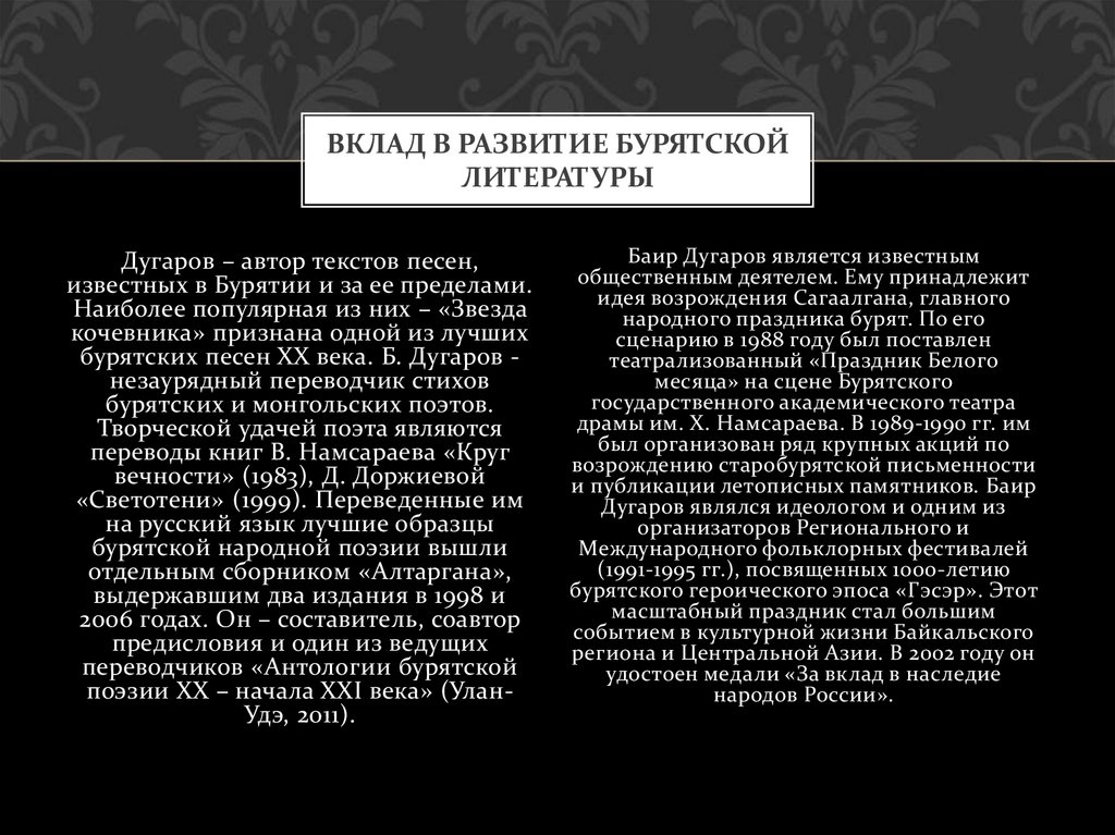 Вклад в развитие бурятской литературы