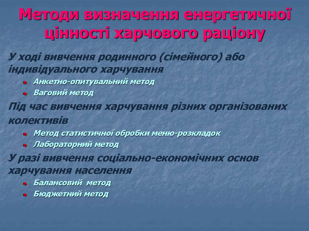 Методи визначення енергетичної цінності харчового раціону