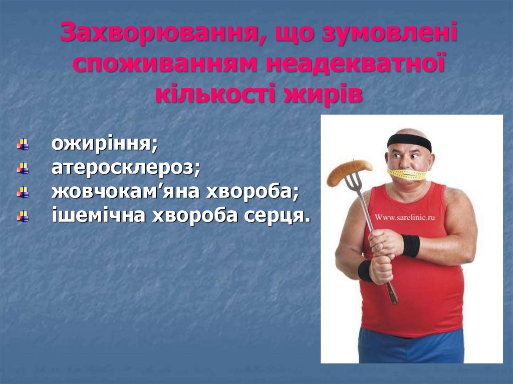 Захворювання, що зумовлені споживанням неадекватної кiлькостi жирів