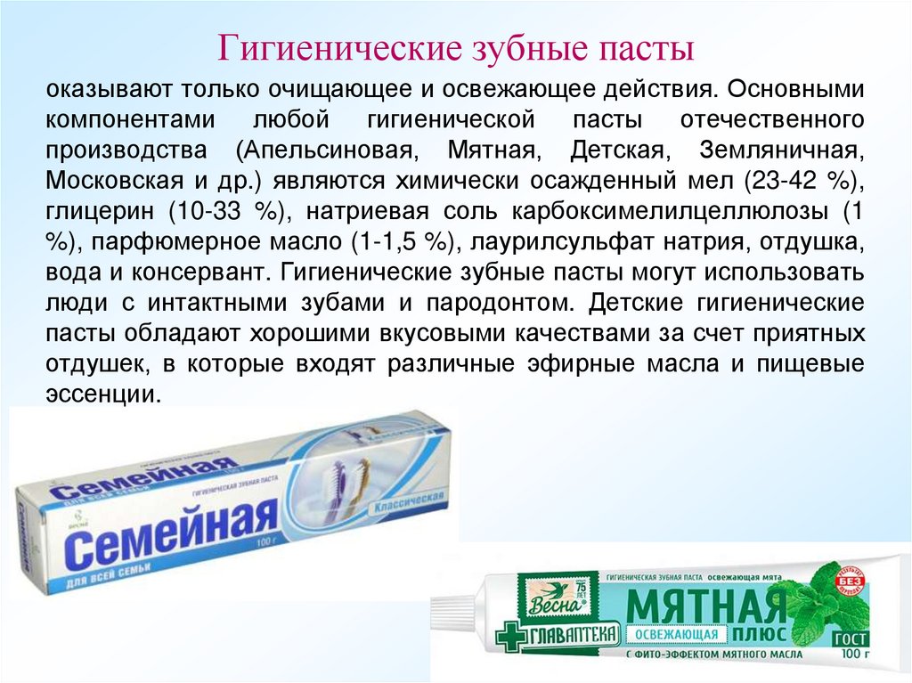 Гигиенические зубные пасты