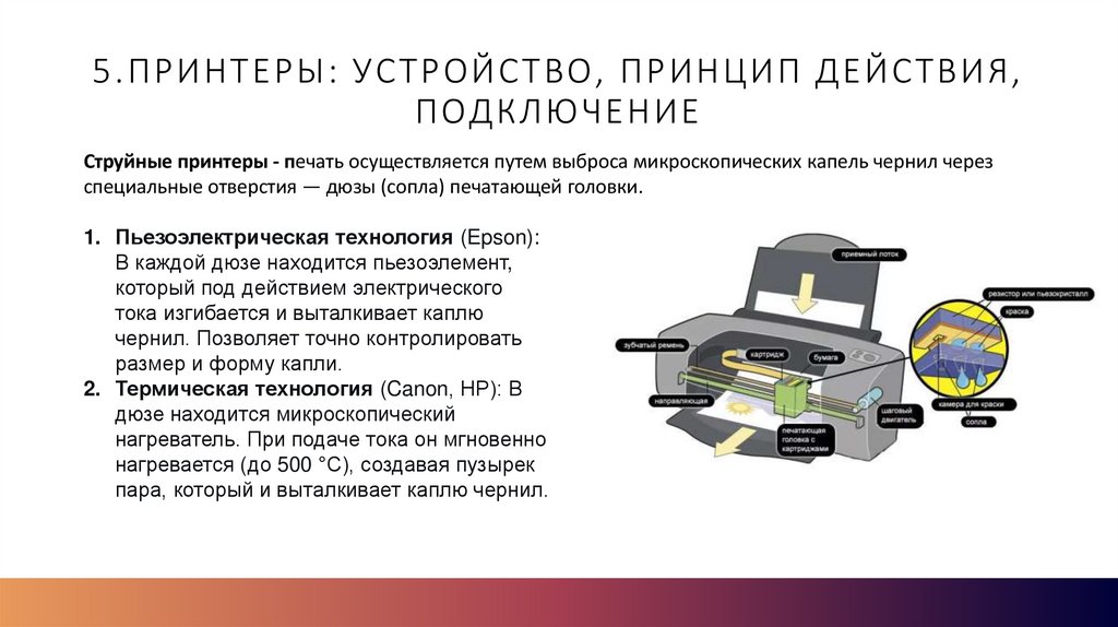 5.Принтеры: устройство, принцип действия, подключение