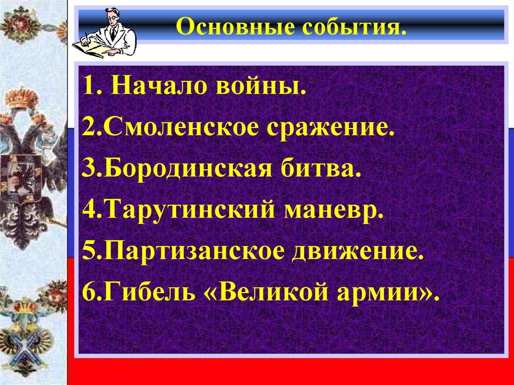 Основные события.