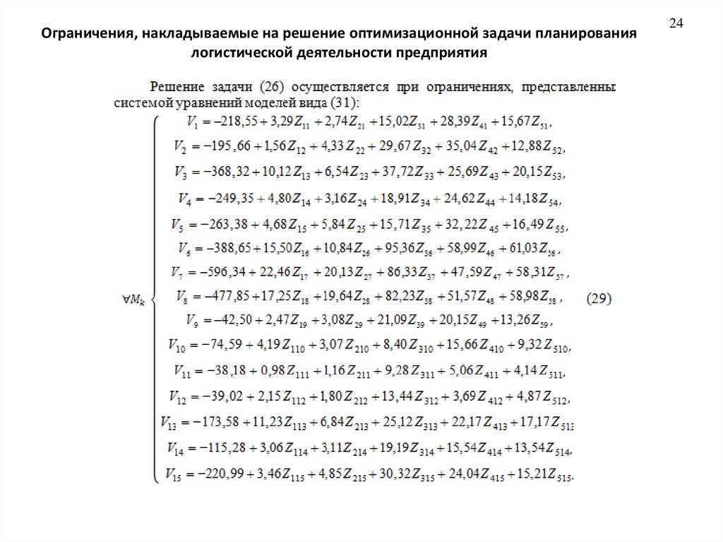 Ограничения, накладываемые на решение оптимизационной задачи планирования логистической деятельности предприятия