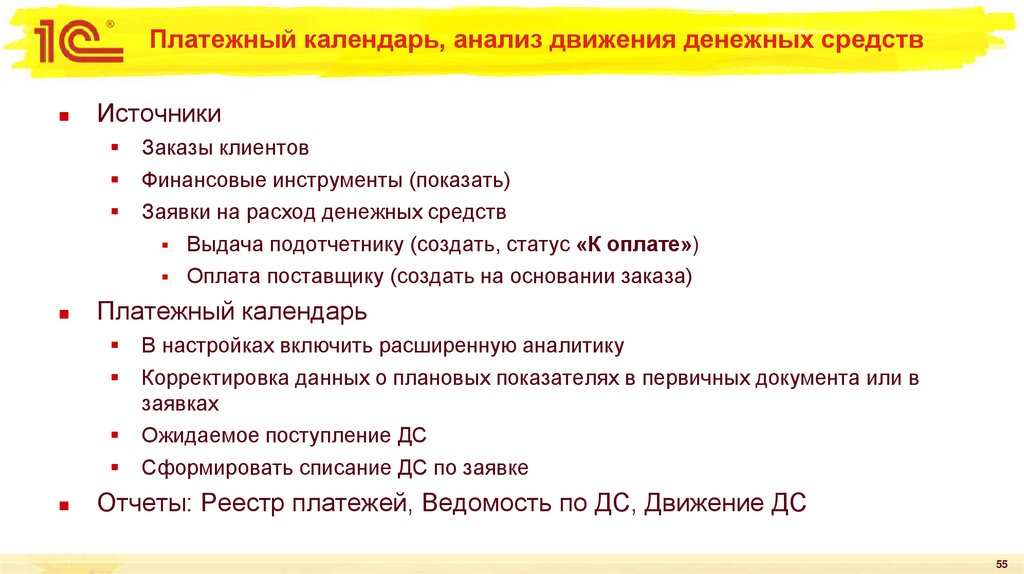 Платежный календарь, анализ движения денежных средств