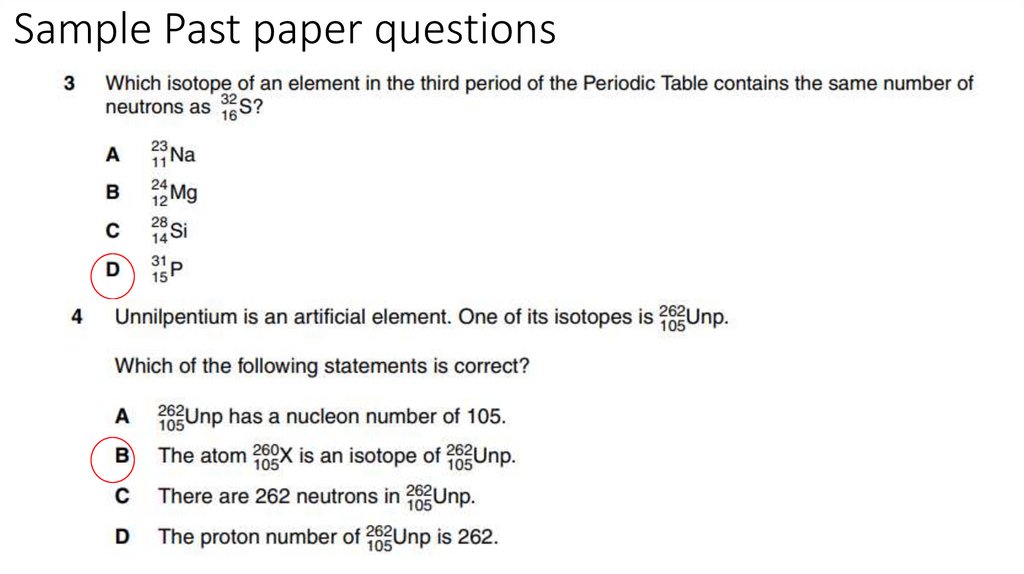Sample Past paper questions