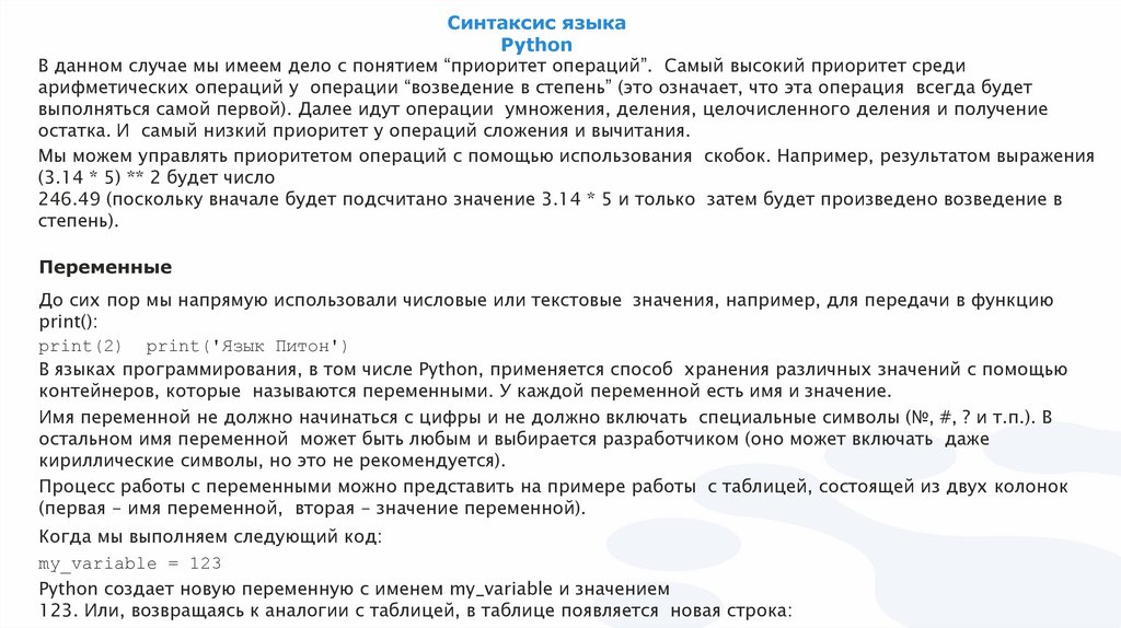 Синтаксис языка Python