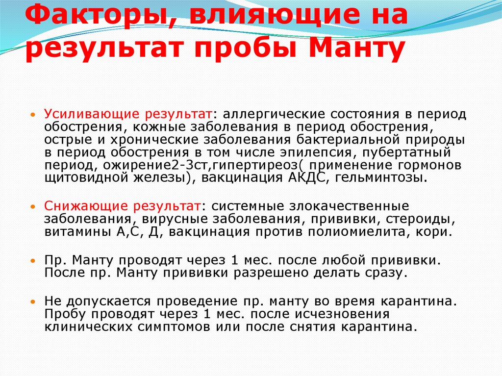 Факторы, влияющие на результат пробы Манту