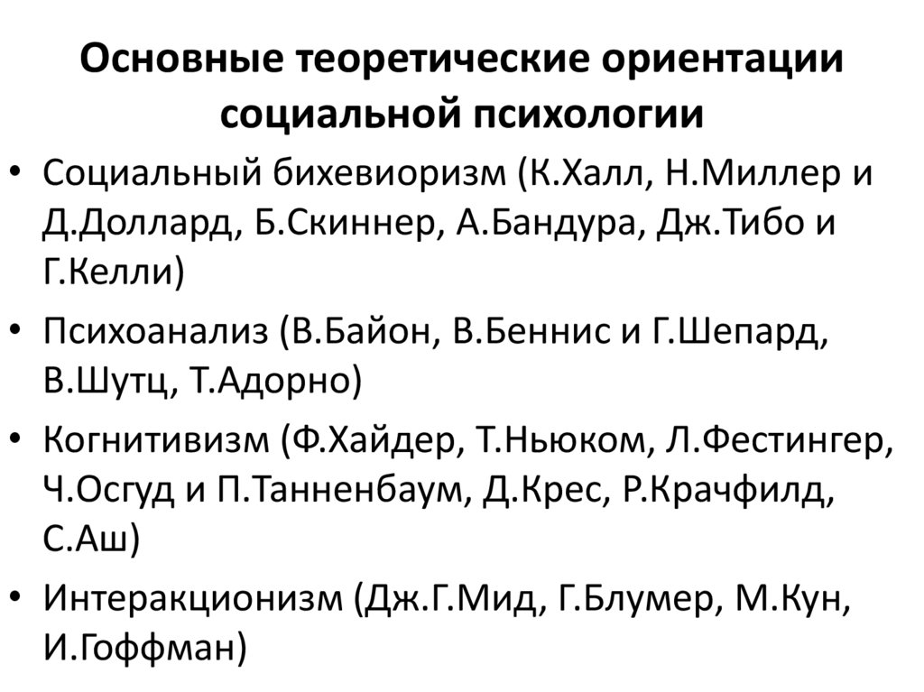 Основные теоретические ориентации социальной психологии