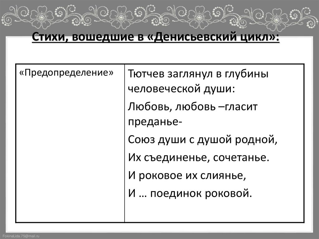Стихи, вошедшие в «Денисьевский цикл»: