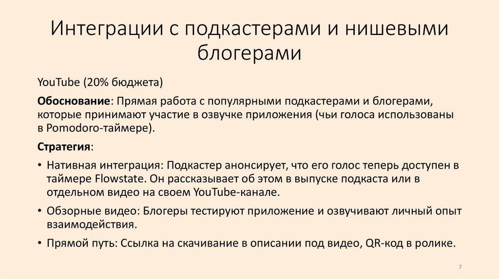 Интеграции с подкастерами и нишевыми блогерами