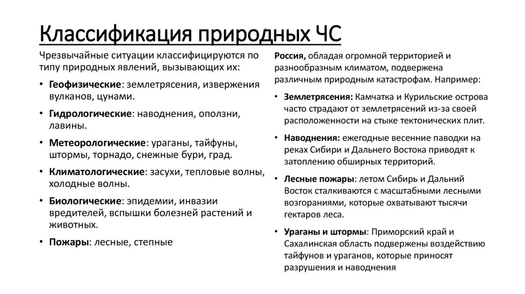 Классификация природных ЧС
