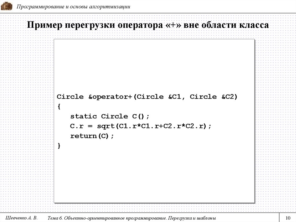 Пример перегрузки оператора «+» вне области класса