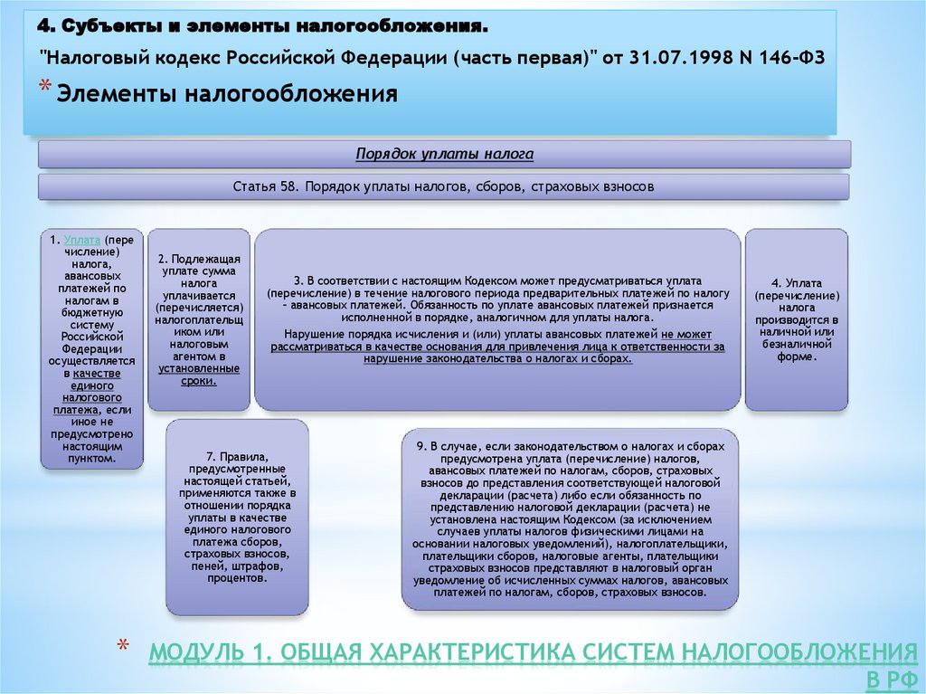 Модуль 1. Общая характеристика систем налогообложения в РФ