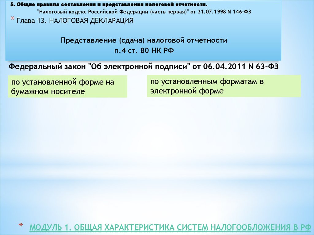 Модуль 1. Общая характеристика систем налогообложения в РФ