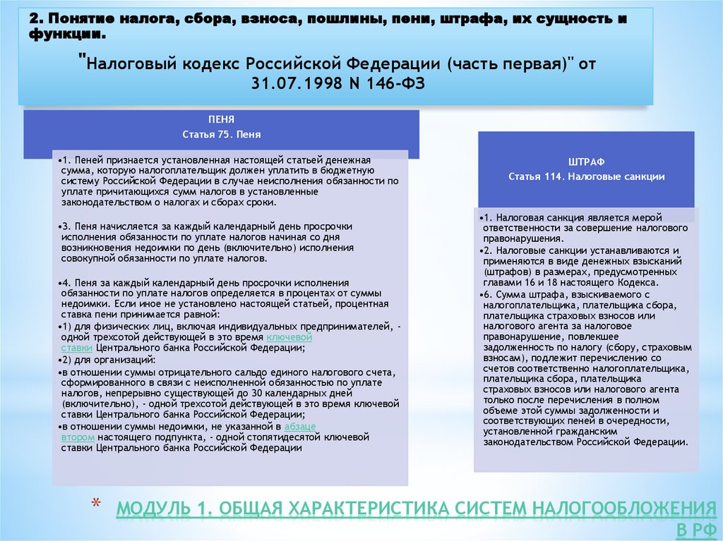 Модуль 1. Общая характеристика систем налогообложения в РФ