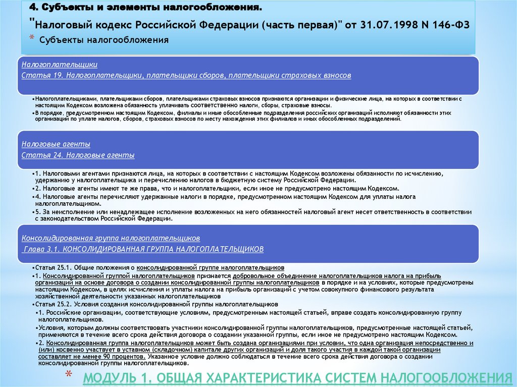 Модуль 1. Общая характеристика систем налогообложения в РФ
