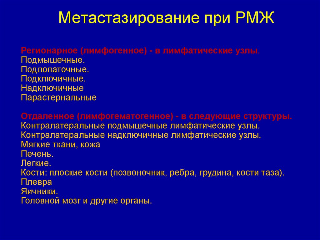 Метастазирование при РМЖ