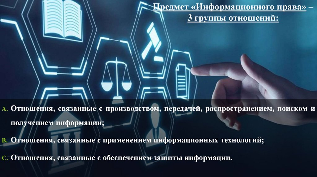 Предмет «Информационного права» – 3 группы отношений: