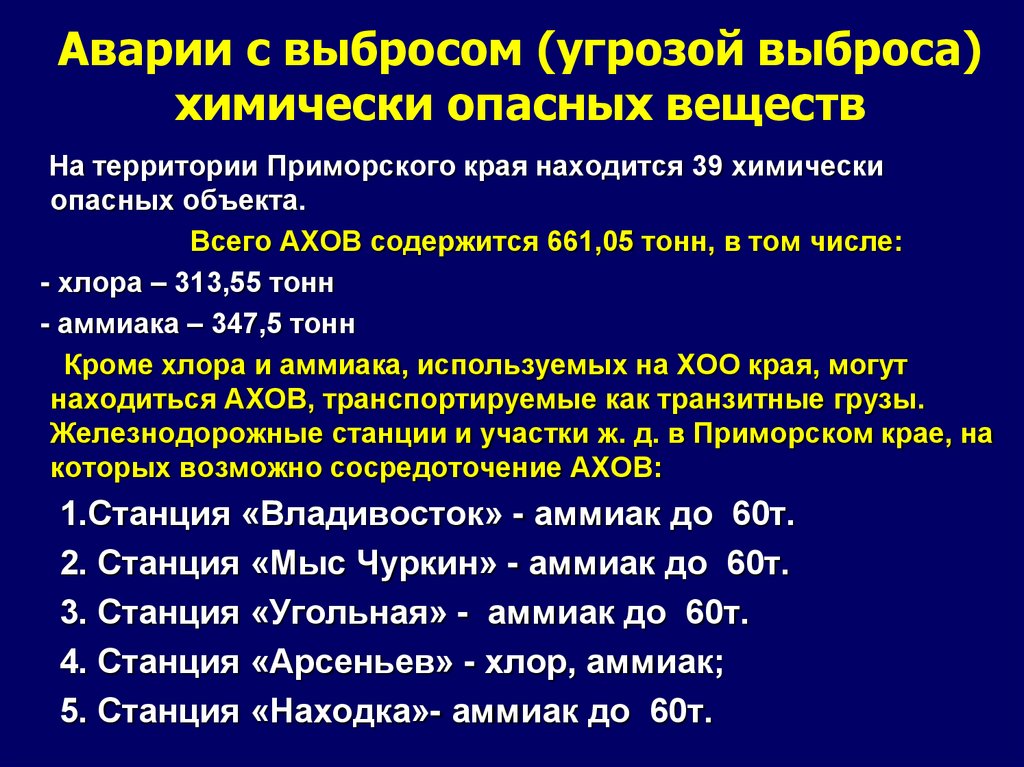 Аварии с выбросом (угрозой выброса) химически опасных веществ