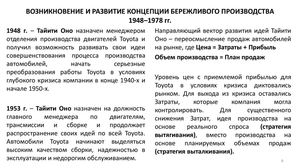 ВОЗНИКНОВЕНИЕ И РАЗВИТИЕ КОНЦЕПЦИИ БЕРЕЖЛИВОГО ПРОИЗВОДСТВА 1948–1978 гг.