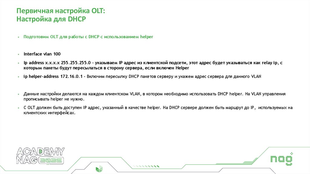 Первичная настройка OLT: Настройка для DHCP