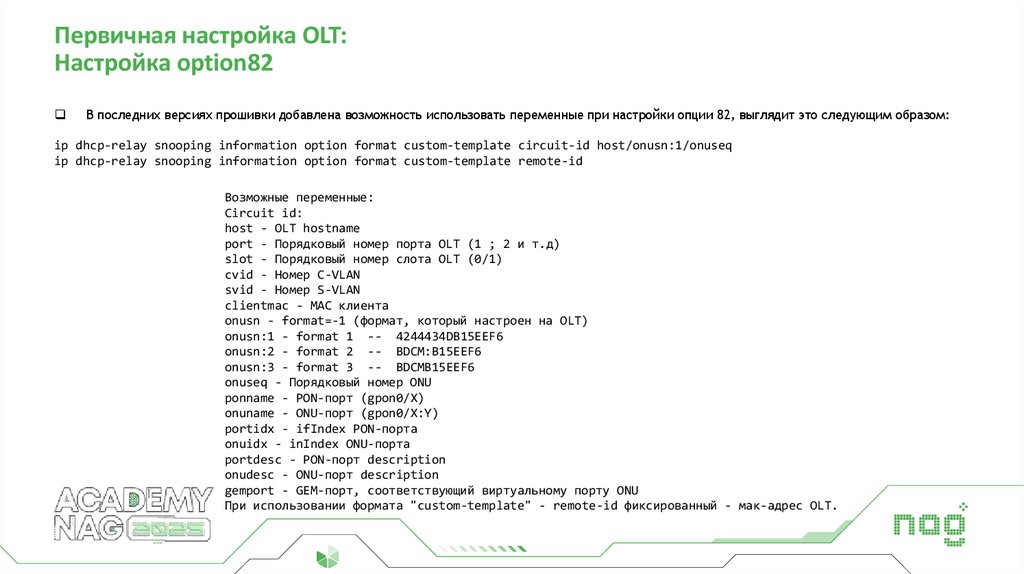 Первичная настройка OLT: Настройка option82
