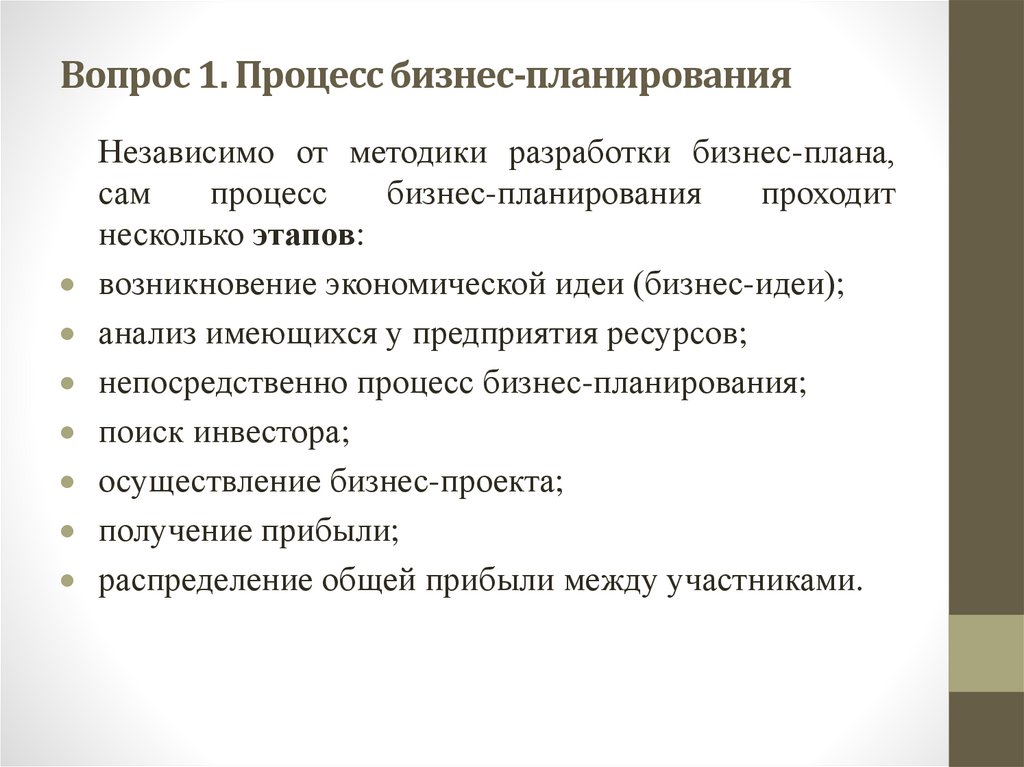 Вопрос 1. Процесс бизнес-планирования