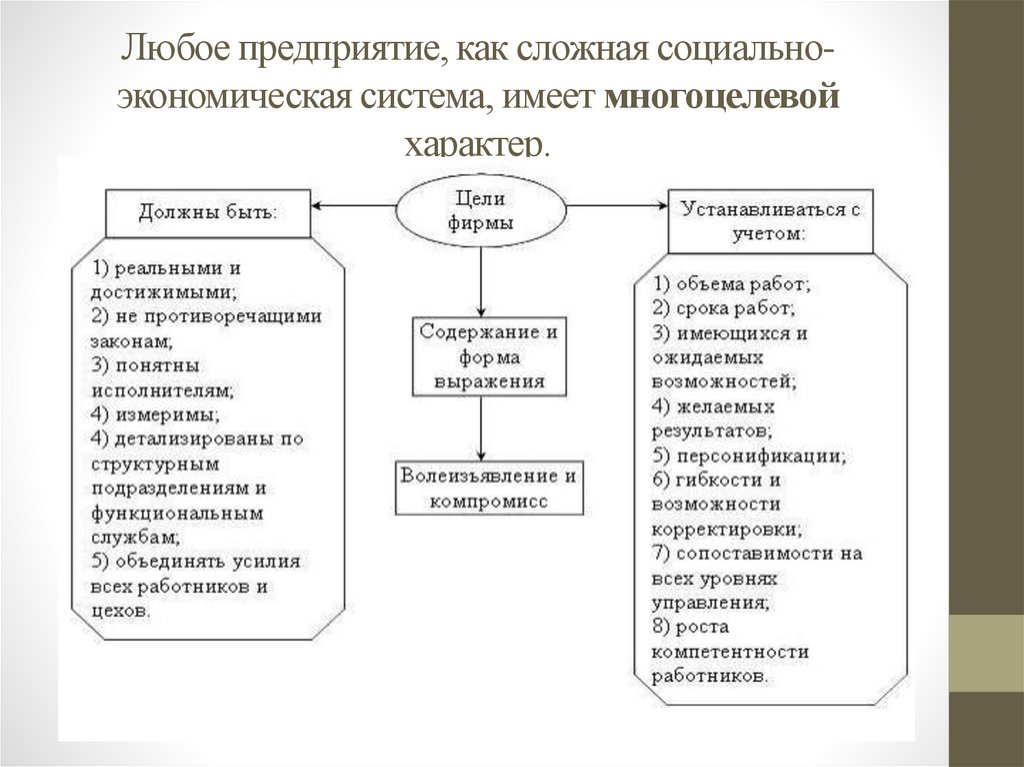Любое предприятие, как сложная социально-экономическая система, имеет многоцелевой характер.