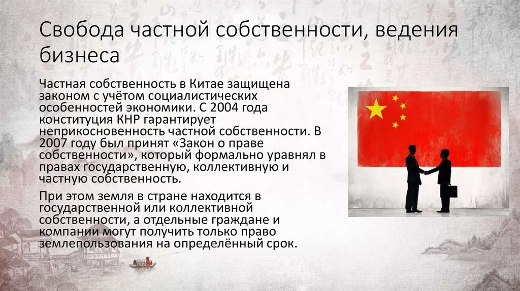 Свобода частной собственности, ведения бизнеса