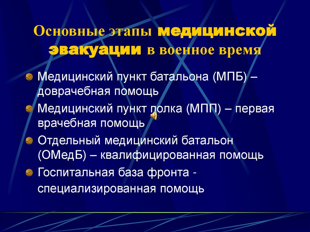 Основные этапы медицинской эвакуации в военное время