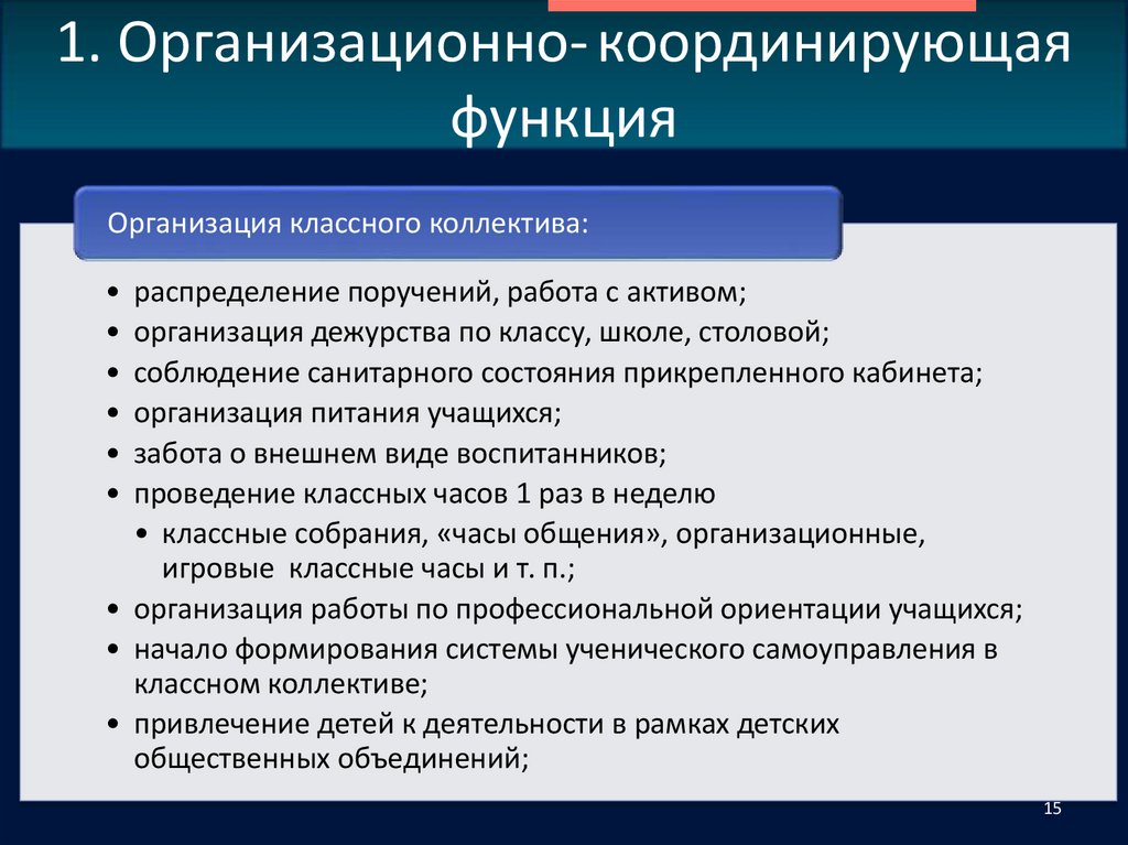 1. Организационно- координирующая функция