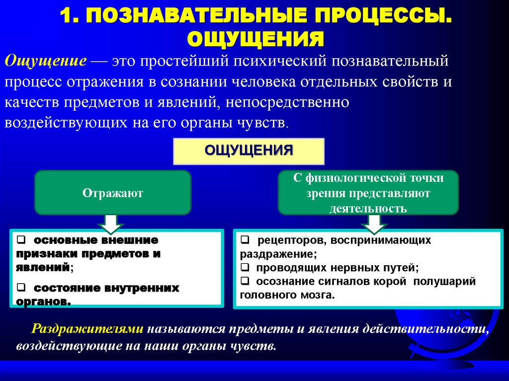 1. ПОЗНАВАТЕЛЬНЫЕ ПРОЦЕССЫ. ОЩУЩЕНИЯ