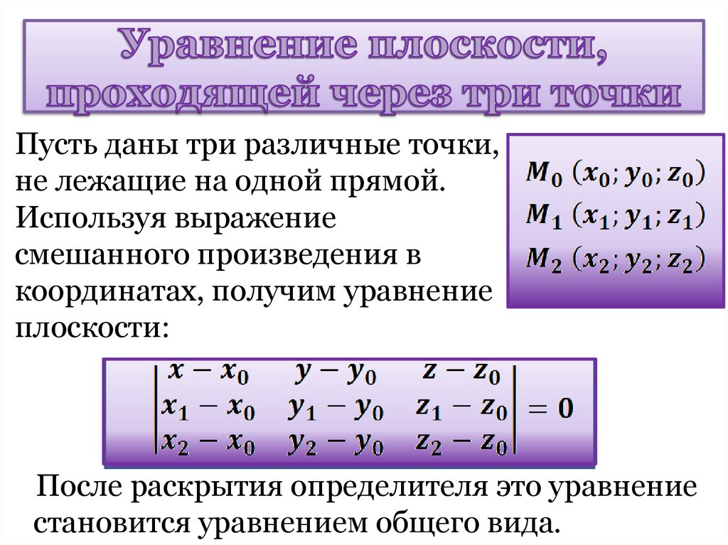 Уравнение плоскости, проходящей через три точки