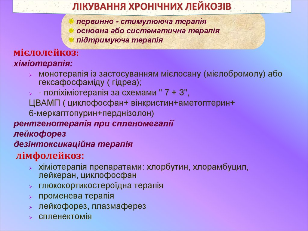 ЛІКУВАННЯ ХРОНІЧНИХ ЛЕЙКОЗІВ